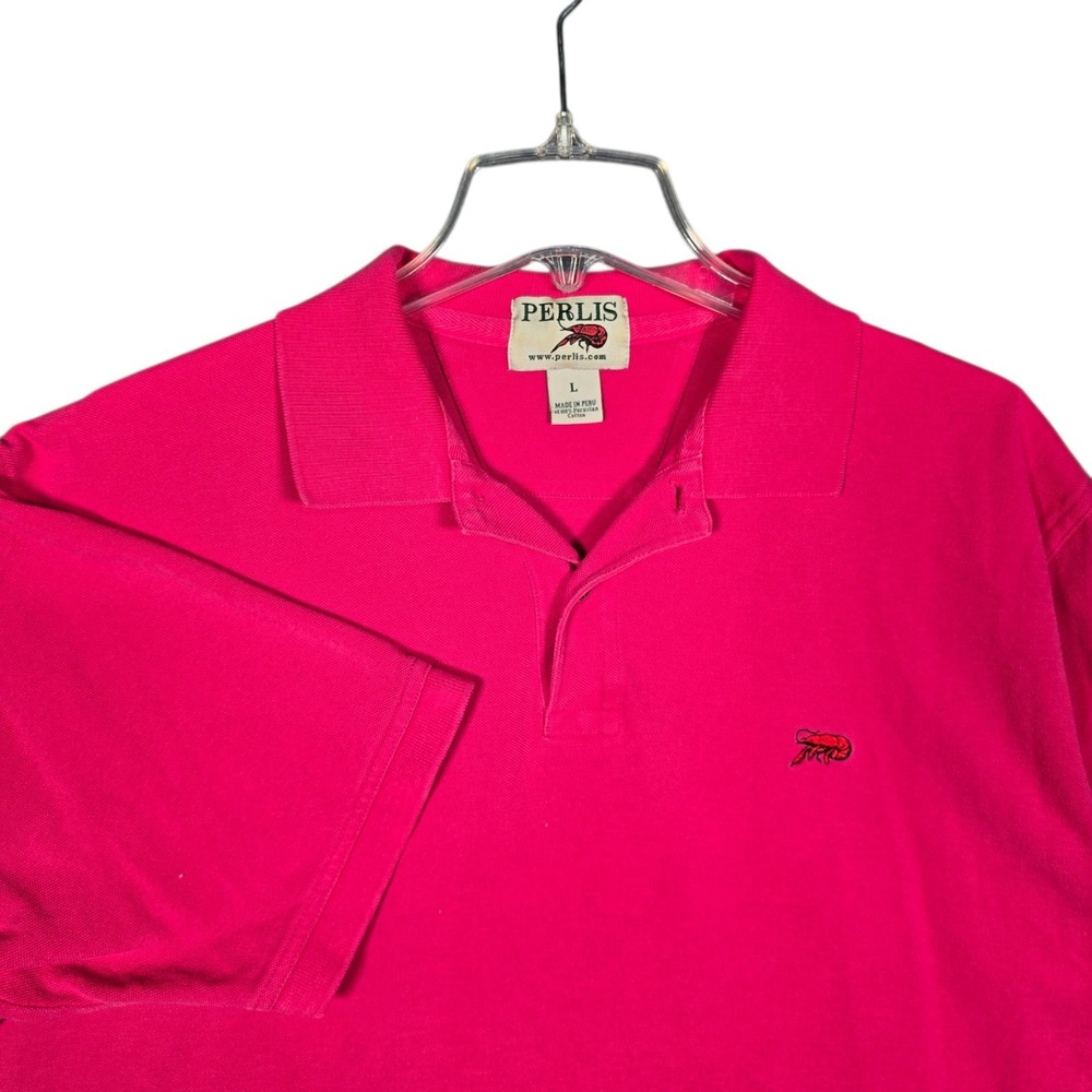 Perlis Polo Shirt‎ Mens L Pink Crawfish Logo Pique Golf Preppy Peruvian Cotton